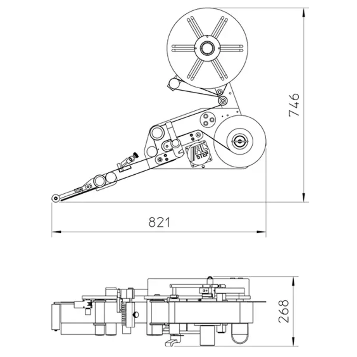 Plan d'encombrement etiqueteuse ALstep ALTECH