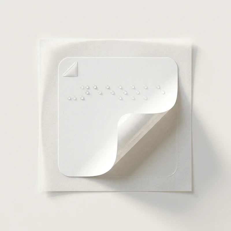 Étiquette braille avec points en relief et triangle tactile de danger