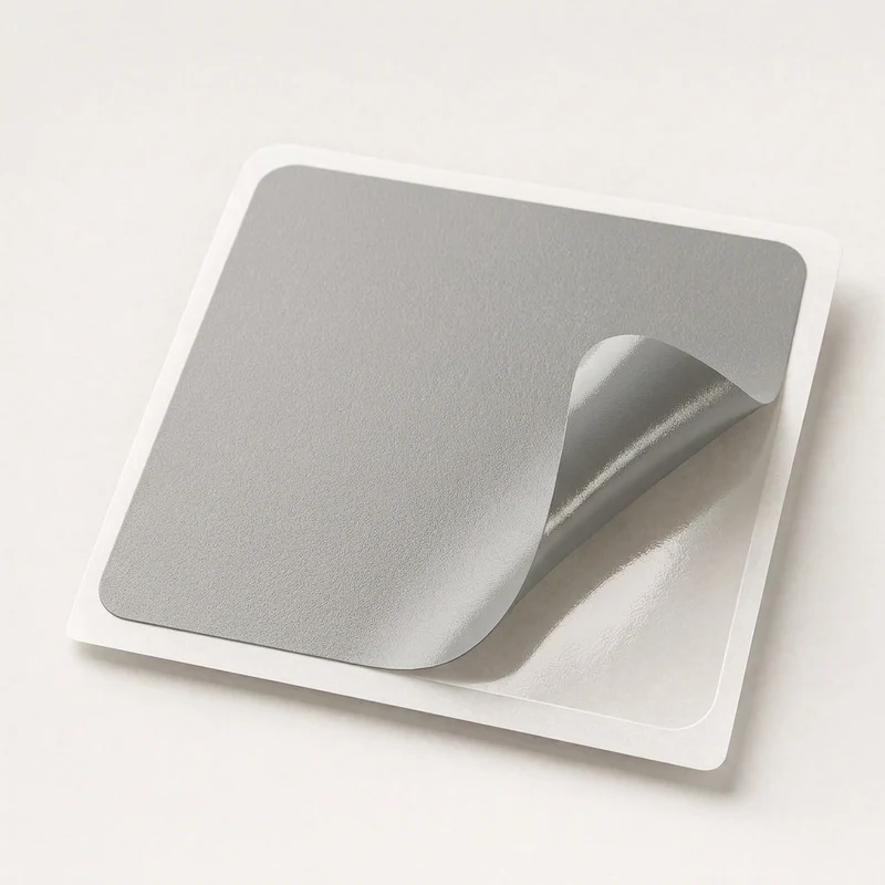 Étiquette industrielle en polyester gris mat résistant, adhésif ultra renforcé