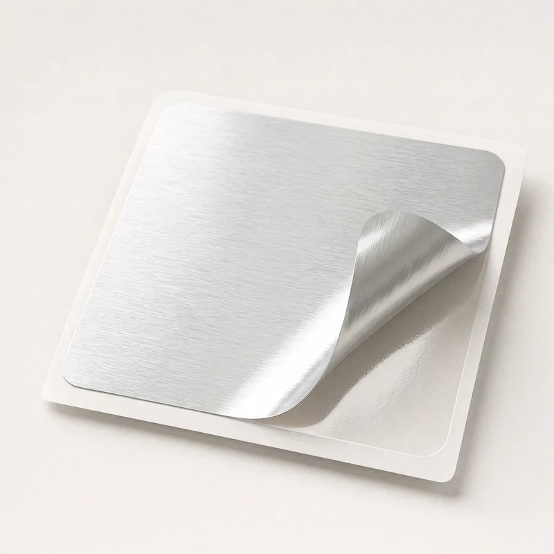 Étiquette polyester aspect aluminium brossé au grain directionnel