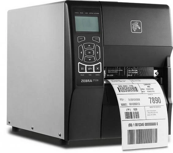 Imprimante d'étiquettes industrielle ZEBRA ZT230 délivrant une étiquette logistique