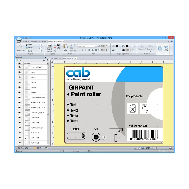 Concepteur d’étiquettes du logiciel cablabel S3 Pro, interface en français